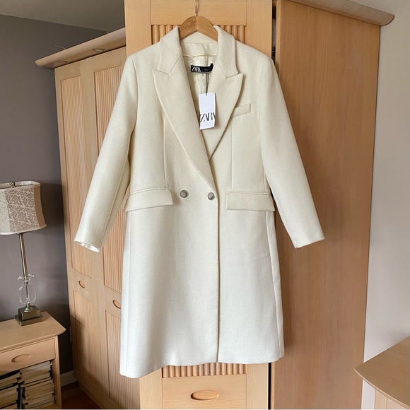 Zara double breasted wool coat cream white - Picture 5 of 10